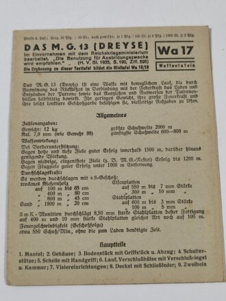 Waffentafel Wa 17 "Das M.G. 13 (Dreyse)" von 1938
