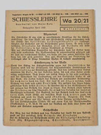 Waffentafel Wa 20/21 "Schiesslehre" von 1940