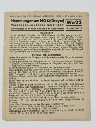 Waffentafel Wa 22 "Hemmungen am MG 13 (Dreyse)"...