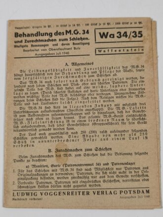 Waffentafel Wa 34/35 "Behandlungen des M.G. 34"...