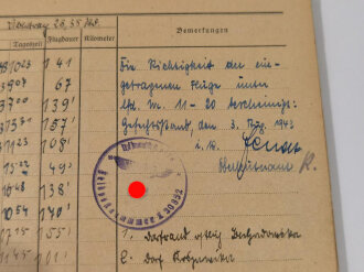 Flugbuch eines Gefreiten der Luftwaffe ab 1943 bis Oktober 1944, insgesamt 251 Flüge, viele Feindflüge auf He111