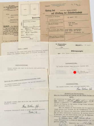 Konvolut eines Antrag auf Erteilung der Heiratserlaubnis eines Gefreiten aus dem Luftgaupostamt Frankfurt/Main, datiert 1940