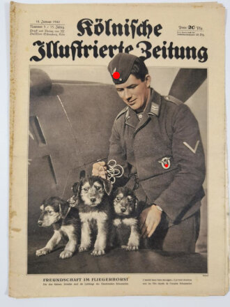 Kölnische Illustrierte Zeitung, Nummer 3, datiert 18. Januar 1940, "Freundschaft im Fliegerhorst",  über DIN A4