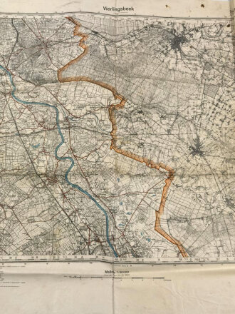 "Vierlingsbeek" Stabskarte der Niederlande 1 : 50000 für die Wehrmacht, fleckig und gefaltet