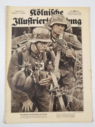 Kölnische Illustrierte Zeitung, Nummer 5, datiert 1. Februar 1940, "Essenholer auf dem Weg zur Front",  über DIN A4
