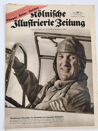 Kölnische Illustrierte Zeitung, Nummer 21, datiert 23. Mai 1940, "Oberstleutnant Schumacher, der kommodore des siegreichen Geschwaders",  über DIN A4