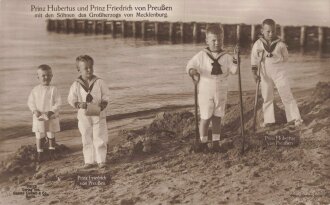 1. Weltkrieg, Ansichtskarte "Prinz Hubertus uns Prinz Friedrich von Preußen mit den Söhnen des Großherzogs von Mecklenburg"