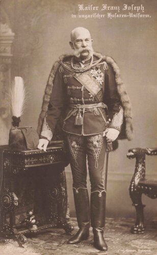 1. Weltkrieg, Ansichtskarte "Kaiser Franz Joseph in ungarischer Husaren-Uniform"
