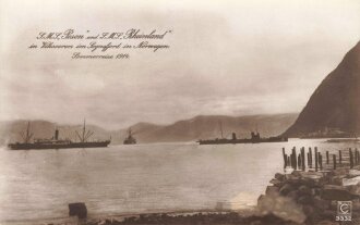 1. Weltkrieg, Ansichtskarte "S.M.S Posen und S.M.S. Reinland in Viksoeren im Sognofjord in Norwegen Sommerreise 1914"