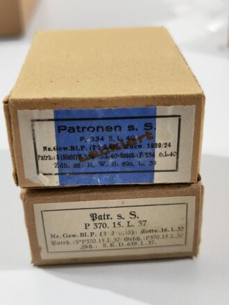 2 Stück leere Patronenschachteln für je 15 Schuss Munition zum K98 der Wehrmacht