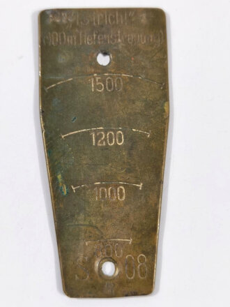 Kaiserreich und 1.Weltkrieg, Höhenfeuertafel für die Schlittenlafette MG08 ( Gewehrschlitten 08) Messing, datiert 1910