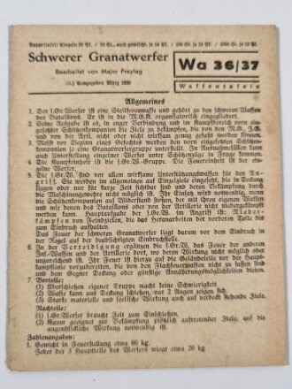 Waffentafel Wa 36/37 "Schwere Granatwerfer" von...