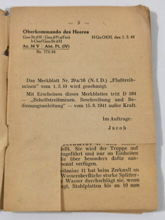 Merkblatt 29a/16 "Flußtreibminen" von...