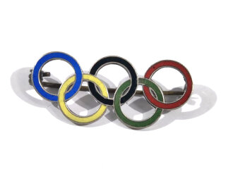 Olympiade 1936, Olympische Ringe als Anstecknadel, Breite 32mm
