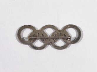 Olympiade 1936, Olympische Ringe als Anstecknadel, Breite 44mm