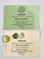 Verband der heimkehrer, Kriegsgefangenen und Vermißtenangehörigen Deutschlands, Ehrennadel für 30 und 35 Jahre Mitgliedschaft, jeweils mit Urkunde