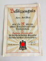 Reichsverband Deutscher Kleintierzüchter e.V. "Besitzzeugnis für 25 jährige aktive Mitarbeit und treue Gefolgschaft", datiert 1938