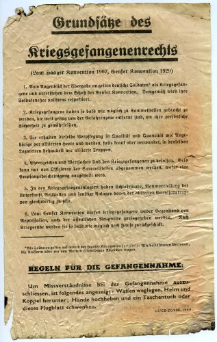 USA/England 2. Weltkrieg, "Safe Conduct - Passierschein", Flugblatt US/GB-ZG90K-1944, stark gebraucht