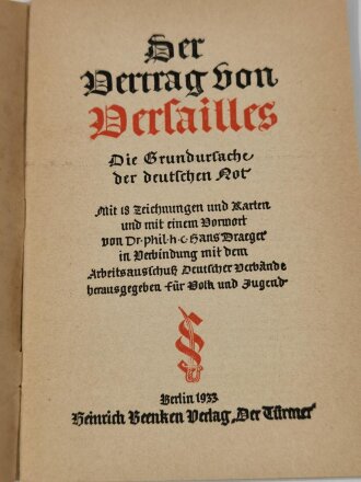 "Der Vetrag von Versailles", datiert 1933 30 Seiten, Din A6