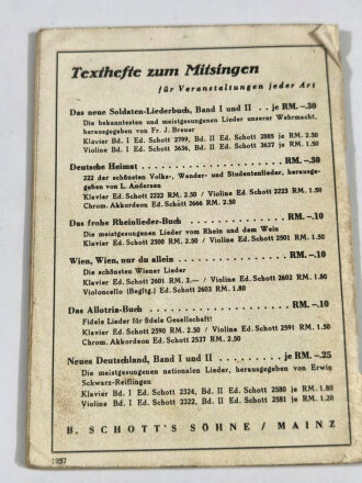 Das zweite neue Soldaten-Liederbuch, Textbuch mit Melodien 2 stimmig, 74 Seiten, gebraucht