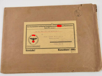 Glückwunsch Urkunde zur " Goldenen Hochzeit " mit gedruckter Unterschrift von Adolf Hitler.  Mit Versandumschlag und Anschreiben , datiert 1943