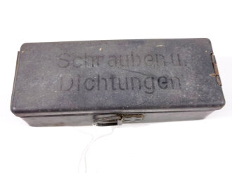 Kasten "Schrauben Dichtungen" zum Maschinensatz der Wehrmacht, original befüllt, originallack