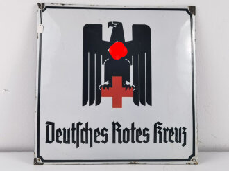 Deutsches Rotes Kreuz,  Emailleschild in gutem Gesamtzustand, an den Ecken und Kanten leicht defekt. Maße 49 x 49cm. Kellerfund , direkt vom Haushaltsauflöser