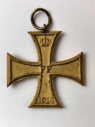 Mecklenburg-Schwerin Militärverdienstkreuz 2. Klasse 1914, Buntmetall vergoldet, leicht verbogen