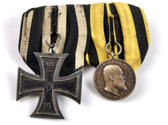 Württemberg, Ordenspange Eisernes Kreuz 2.Klasse 1914,  Silberne Militärverdienstmedaille König Wilhelm II. 1892 - 1918
