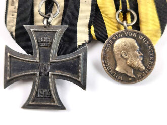 Württemberg, Ordenspange Eisernes Kreuz 2.Klasse 1914,  Silberne Militärverdienstmedaille König Wilhelm II. 1892 - 1918