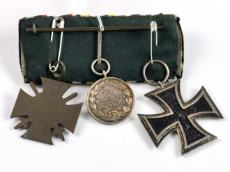 Württemberg, Ordenspange Eisernes Kreuz 2.Klasse 1914,  Silberne Militärverdienstmedaille König Wilhelm II. 1892 - 1918, Ehrenkreuz für Frontkämpfer