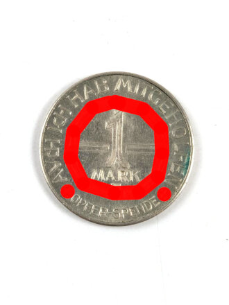 "Heil Hitler Erneuerer Deutschlands - Ich hab mitgeholfen Opferspende 1 Mark ", Nickel,  26m