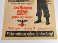 Farbiges Plakat Reichsbahn " Räder müssen rollen für den Sieg !" Jeder Wagen mehr - Ein Panzer mehr gegen den Feind. 42 x58cm, auf leinen aufgezogen und an den Kanten verstärkt.