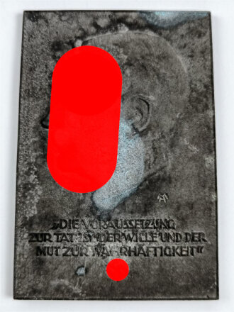 Gußplakette Bildnis Adolf Hitler mit Sinnspruch...