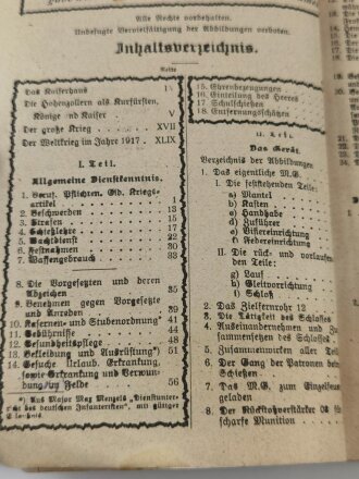 1.Weltkrieg " Unterrichtsbuch für die Maschinengewehr Kompagnien Gerät 08" Berlin 1918 mit 269 Seiten