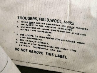 U.S. 1952 dated trousers Model 1951, field, wool. size short medium. Unused