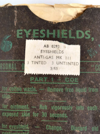 British 1944 dated Eyeshields Anti gas MKIII, Relabeled 1953