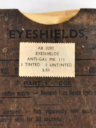 British 1944 dated Eyeshields Anti gas MKIII, Relabeled 1953