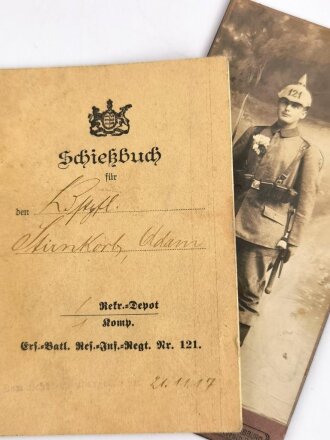 1.Weltkrieg, Schießbuch und Foto eines Angehörigen Infanterie Regiment 121