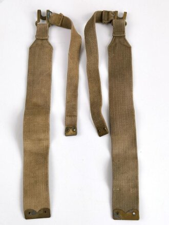 British WWII, Pair of Pattern 1937 Haversack shoulder straps (Left and right  webbing L straps ) used. A set of brass buckles included ( no picture )