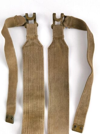 British WWII, Pair of Pattern 1937 Haversack shoulder straps (Left and right  webbing L straps ) used. A set of brass buckles included ( no picture )