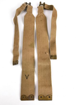 British WWII, Pair of Pattern 1937 Haversack shoulder straps (Left and right  webbing L straps ) used. A set of brass buckles included ( no picture )