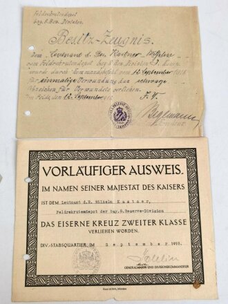 1.Weltkrieg, Gruppe Verleihungsurkunden und Papiere eines Angehörigen der bayerischen 8.Reserve Division