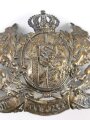 Bayern, Pickelhauben Emblem  für Offiziere ,Messing  versilbert, stark berieben , Gewindestangenabstand mittig 77 mm. Krone neuzeitlich aufgelötet