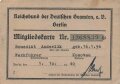 Reichsbund der Deutschen Beamten e.V. Berlin, Mitgliedskarte eines Angehörigen aus Komotau,  datiert 1940