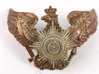 Preußen, Helmadler für Mannschaften der Garderegimenter, Messing mit aufgelegtem silbernen Stern, Abstand der Gewindestangen 86mm