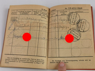 Postsparbuch, Deutsche Reichspost, Eintragungen datiert 1943-1945 mit Ausweiskarte und Zwischenschein