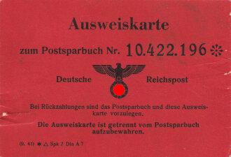 Postsparbuch, Deutsche Reichspost, Eintragungen datiert 1943-1945 mit Ausweiskarte und Zwischenschein