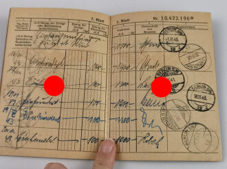 Postsparbuch, Deutsche Reichspost, Eintragungen datiert 1943-1945 mit Ausweiskarte und Zwischenschein