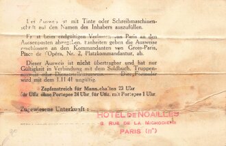 Befristeter Ausweis, "Der Kommandant von Gross-Paris", mehrfach geknickt